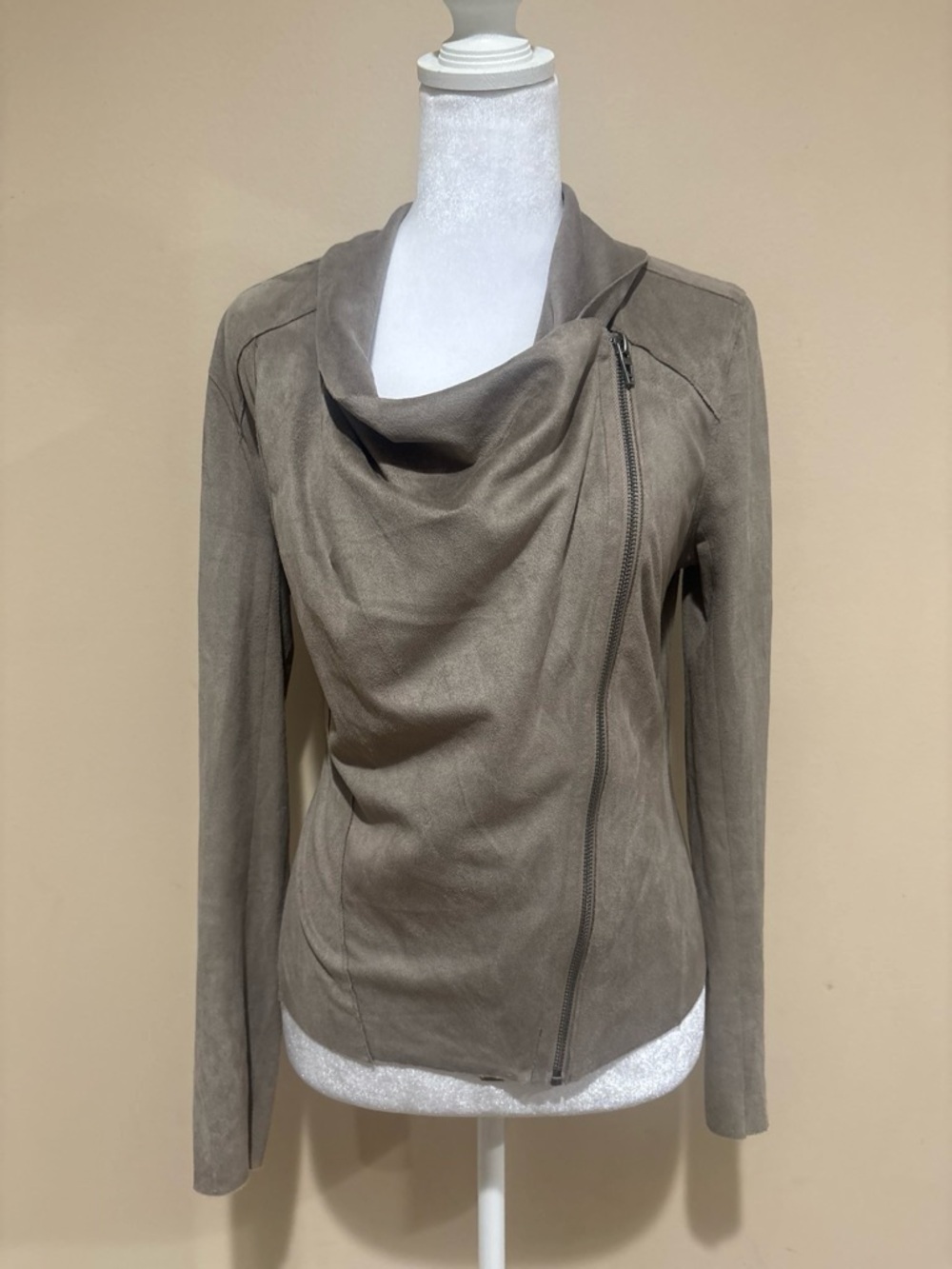 Blank NYC Taupe Faux Suede Asymmetrical Zip Jacket
